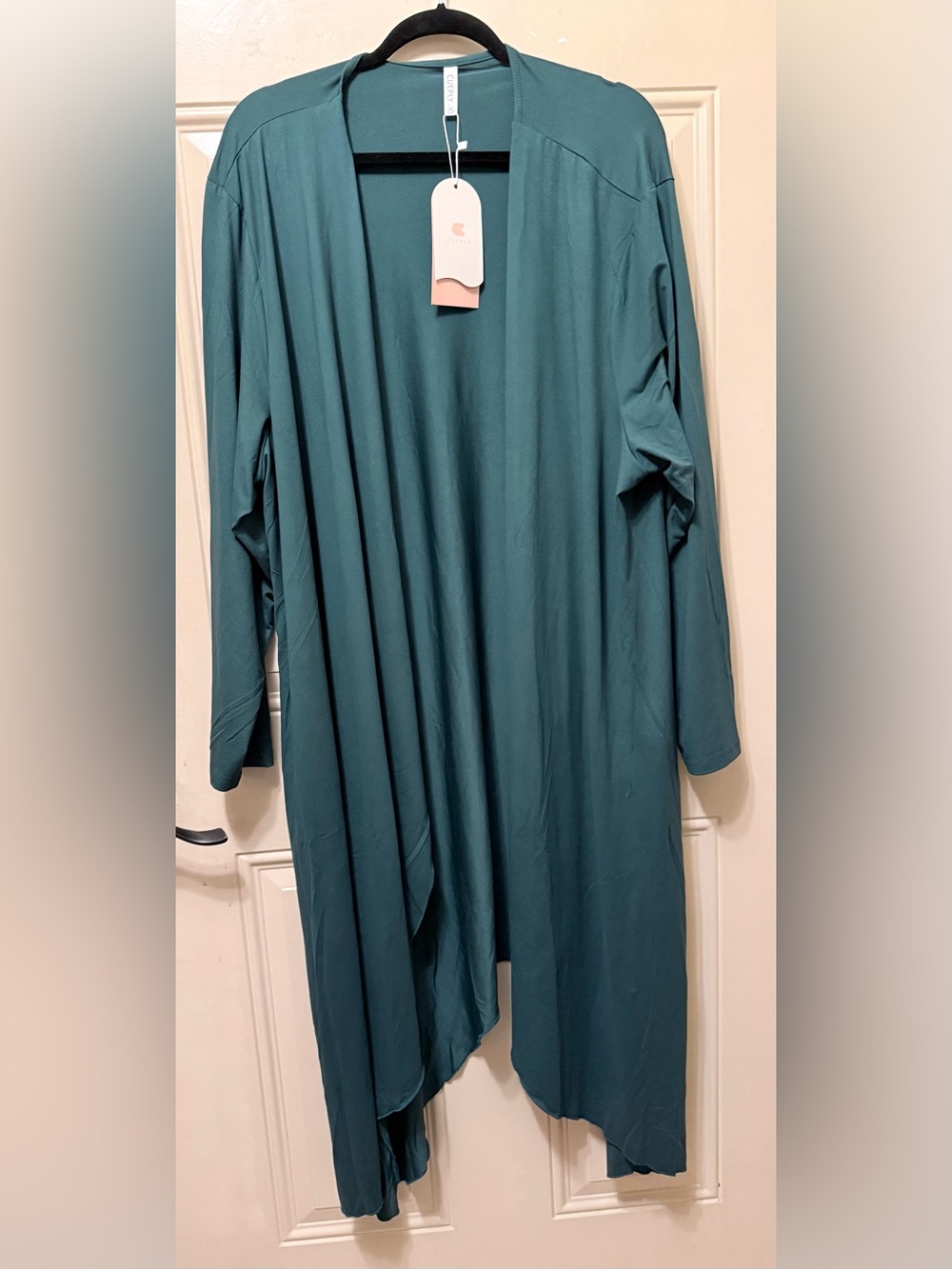 Cueply Open Front Long Cardigan or Duster in Forest Green Size 4XL